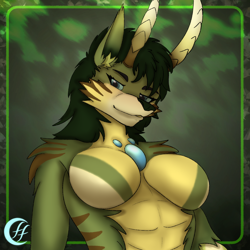 A headshot of an anthro character